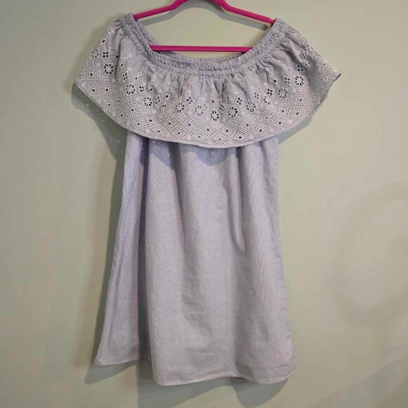 LOFT Eyelet Pin Striped Off the Shoulder Dress - Picture 4 of 9